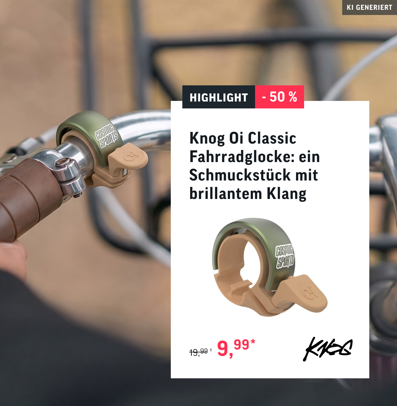 Knog Oi Classic Fahrradglocke: ein Schmuckstück mit brillantem Klang für 9,99€ statt 19,99€, das Hintergrundbild ist mit KI generiert