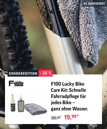 Sonderedition: F100 Lucky Bike Care Kit für eine schnelle Fahrradpflege für jedes Bike, ganz ohne Wasser.