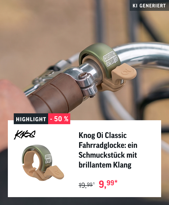 Knog Oi Classic Fahrradglocke: ein Schmuckstück mit brillantem Klang für 9,99€ statt 19,99€, das Hintergrundbild ist mit KI generiert