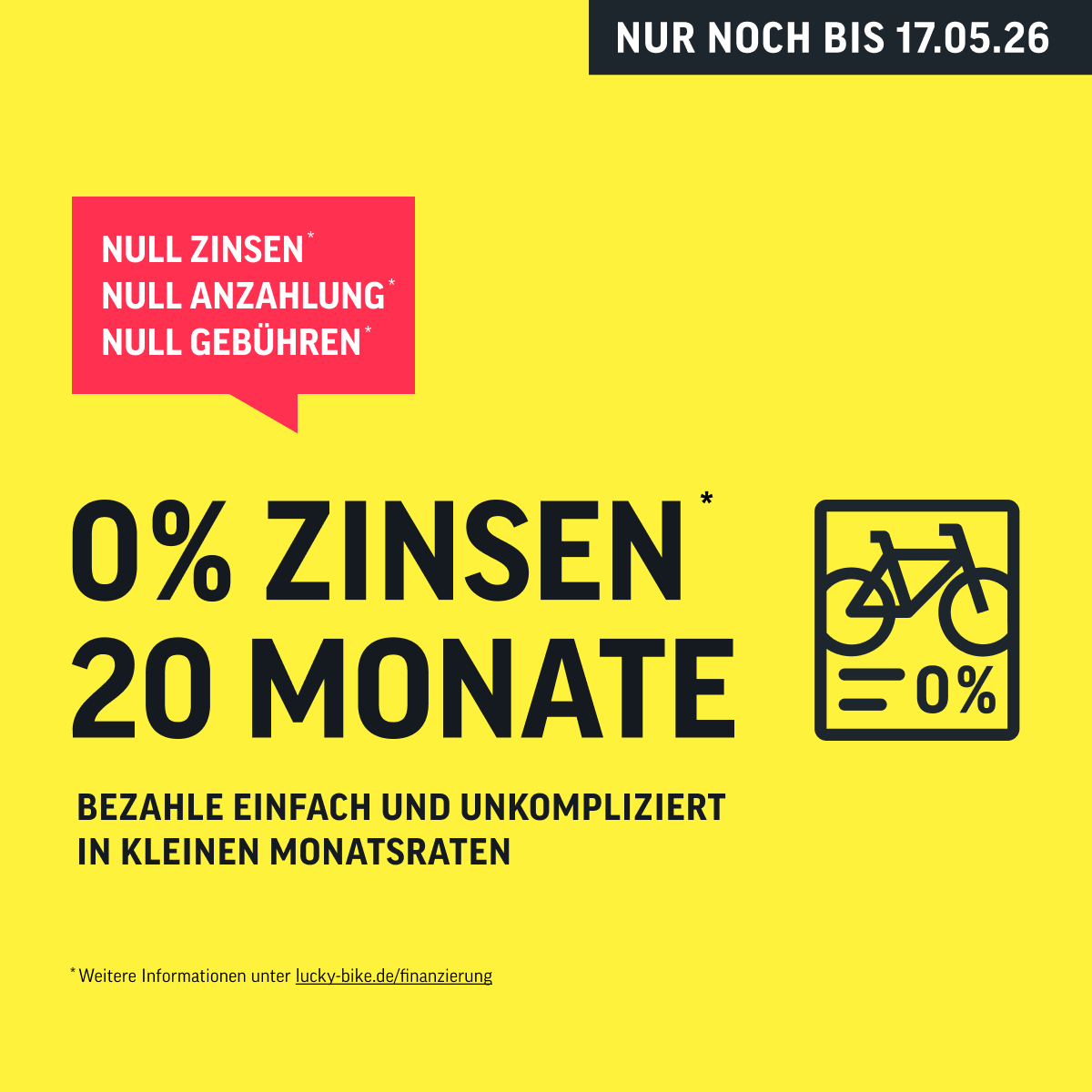 0 % Finanzierung für 20 Monate bei Lucky Bike