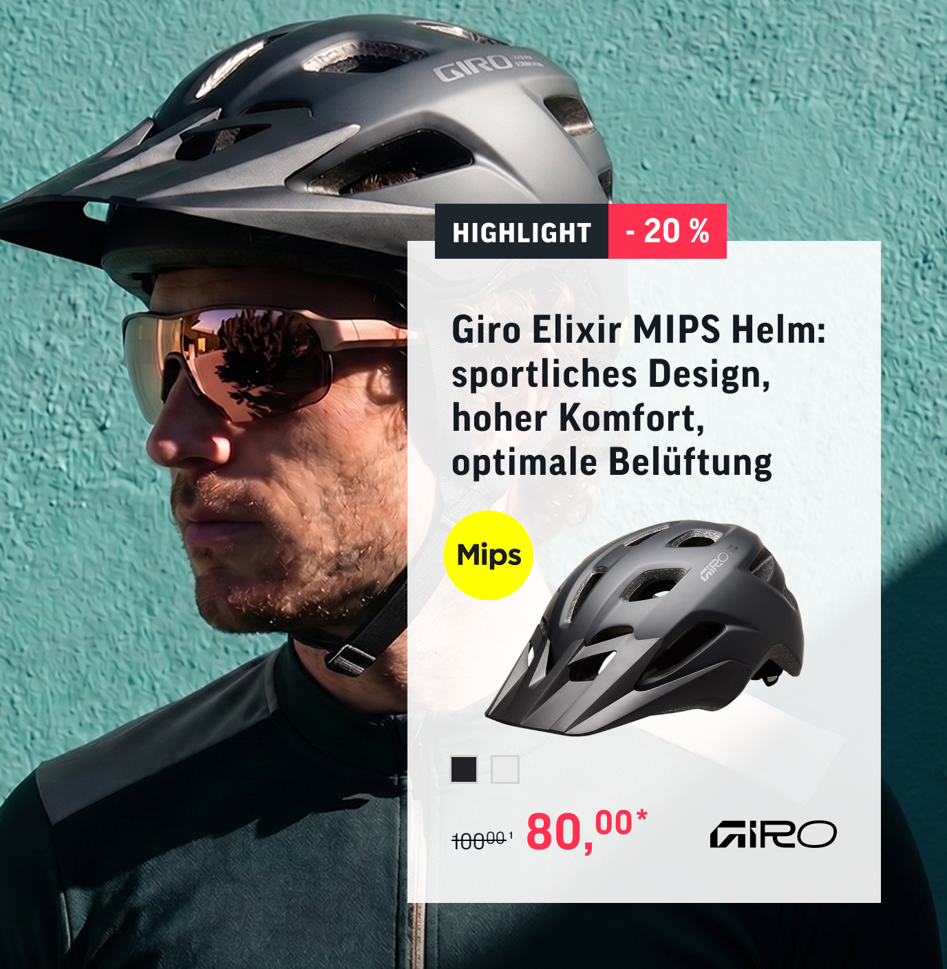 Giro Elixir mips Helm - sportliches Design, hoher Komfort, optimale Belüftung. Für 80,00€ statt 100,00€