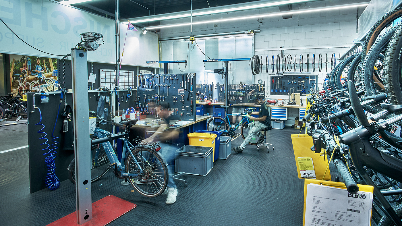 Werkstatt in der Lucky Bike Filiale Landshut