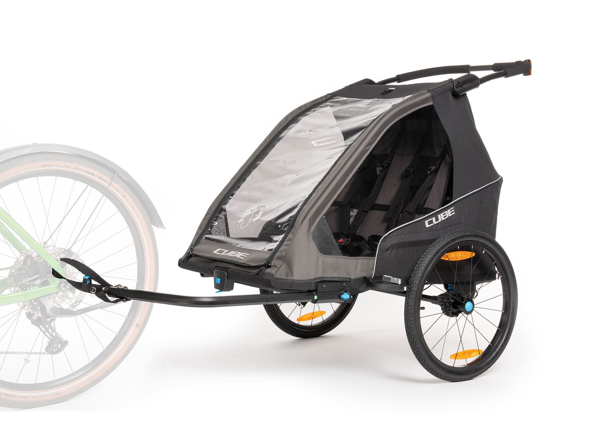 Cube Double Pure Kinderanhänger black grey