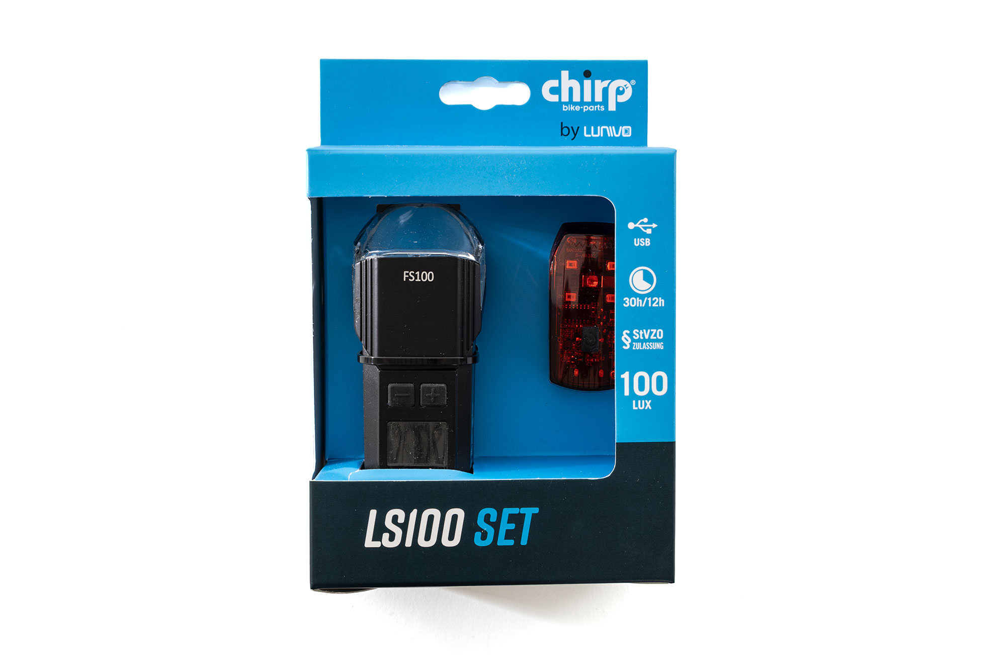 Chirp LS100 Lichtset mit Bremslicht 100 Lux schwarz